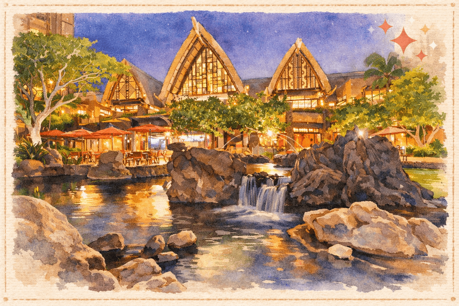 Watercolor illustration of Aulani