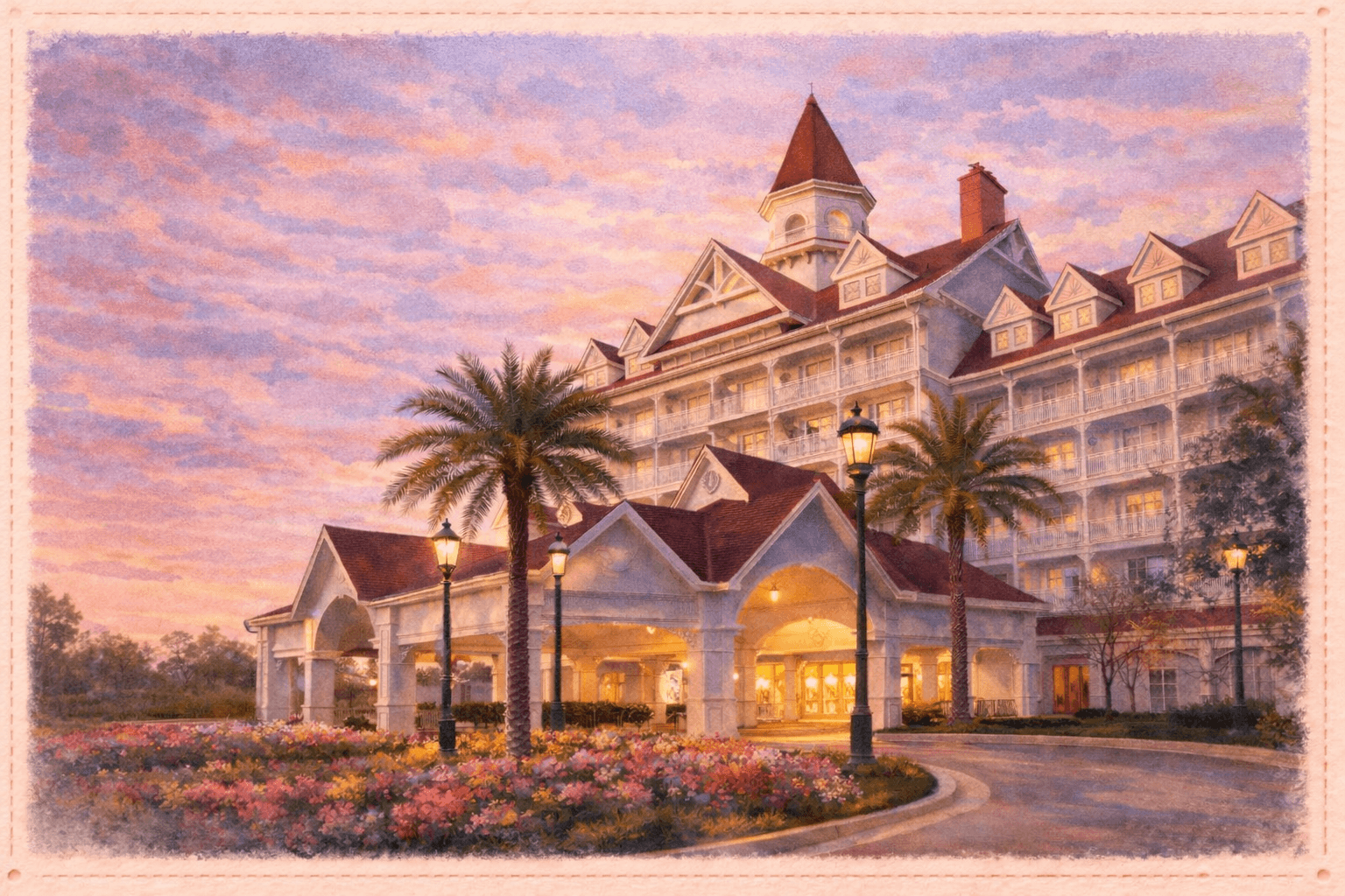 Watercolor illustration of The Villas at Disney's Grand Floridian Resort